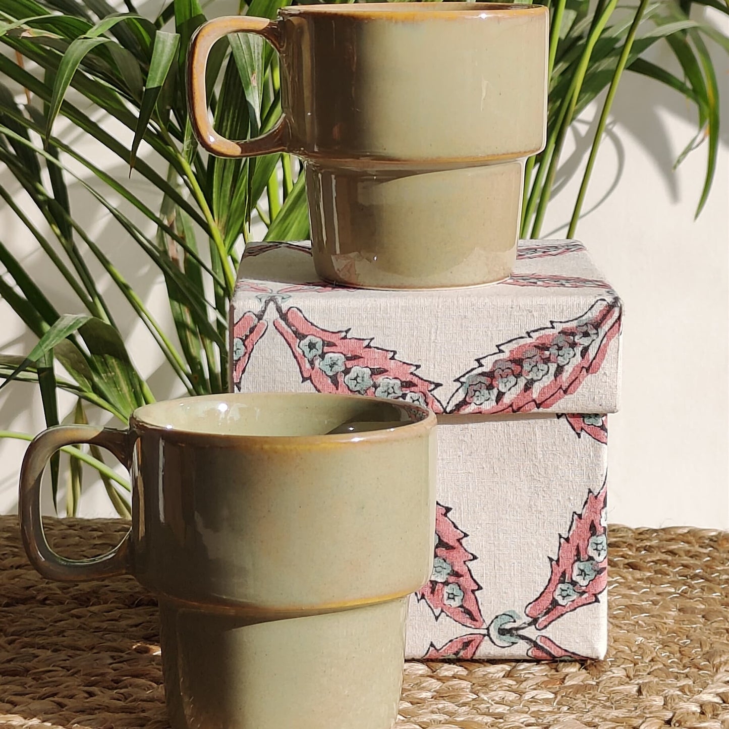 Stackable Porcelain Tea cup (Mint) Set of 2