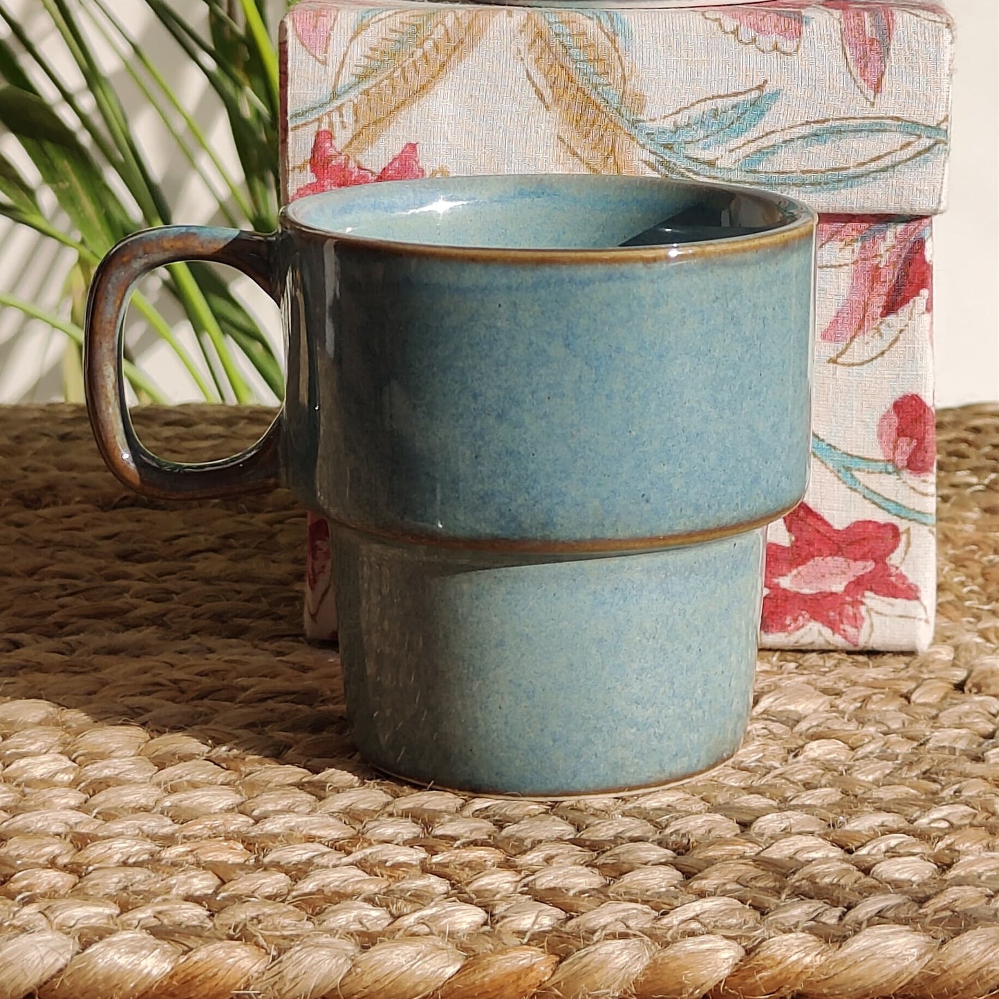 Stackable Porcelain Mugs (Teal & Brown)