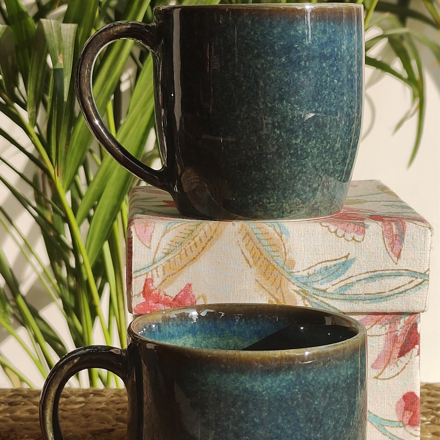 Rozana Porcelain Tea Mugs (Teal) Set of 2