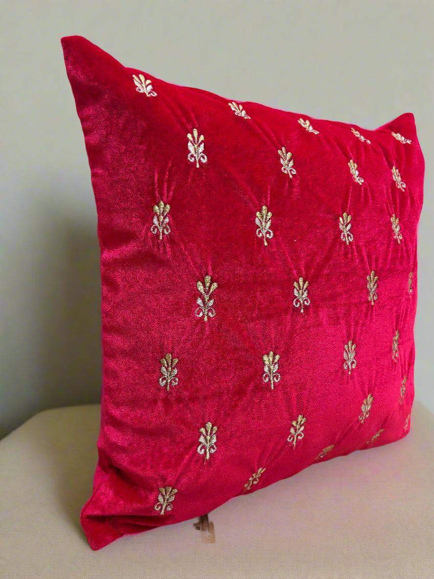 RED VELVET GOTA PATTI BUTTA CUSHION COVER