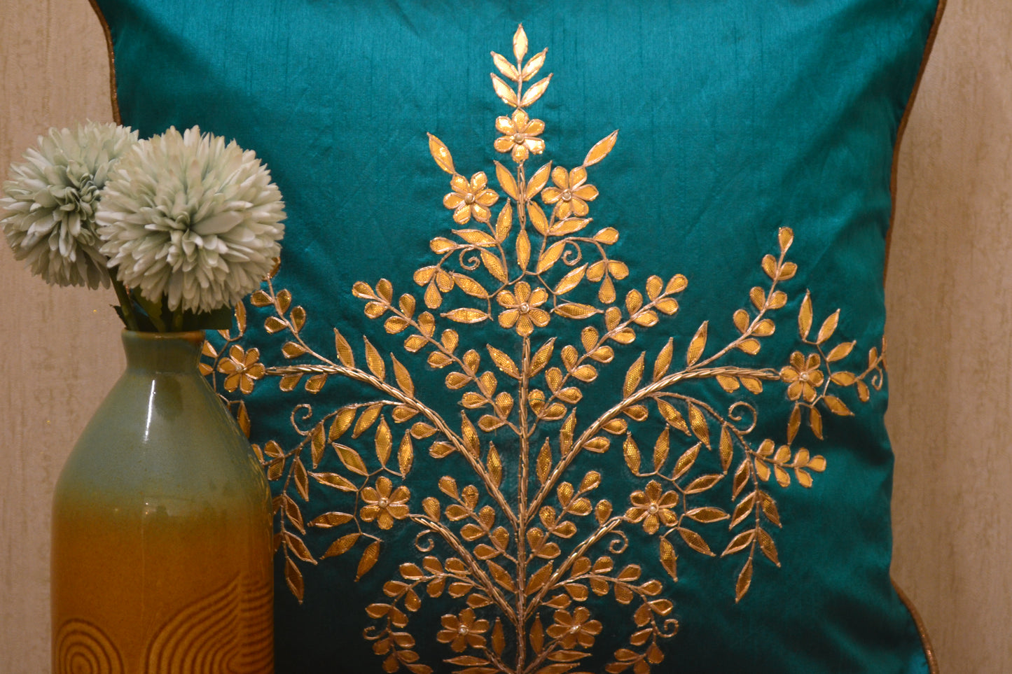 Green Gota Patti Cushion Cover