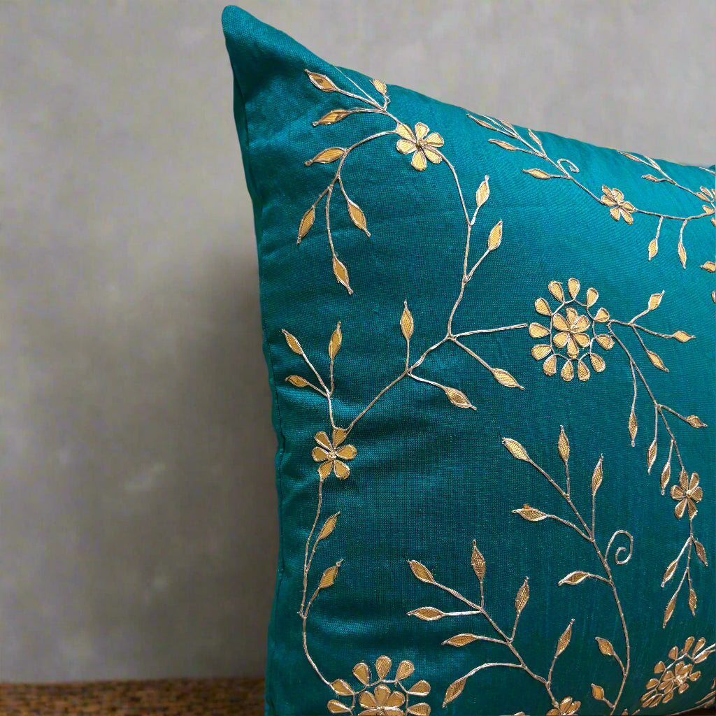Peacock Blue Jaal Gota Patti Cushion Cover
