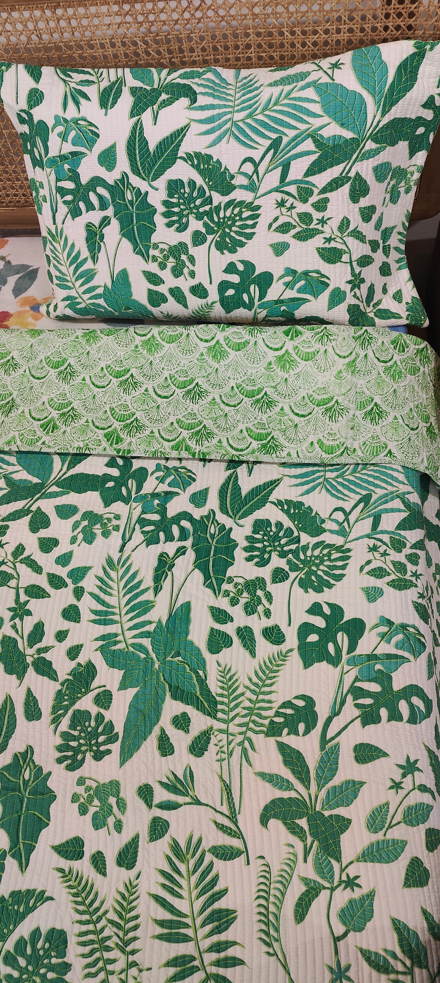 Quilted Blockprinted Reversible Bedcover - Flora