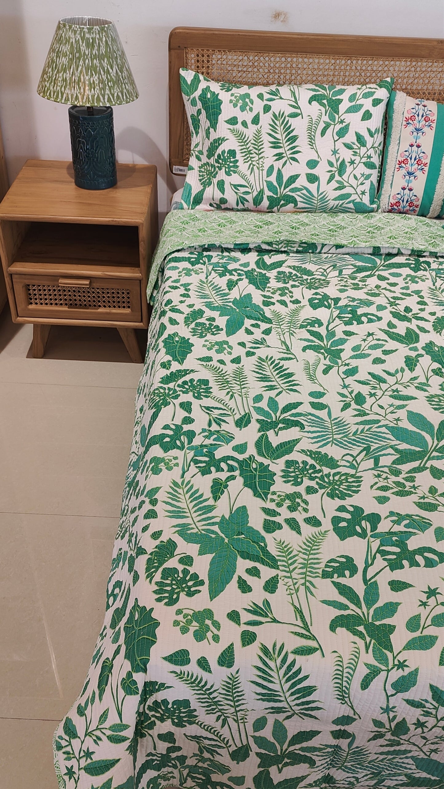 Quilted Blockprinted Reversible Bedcover - Flora
