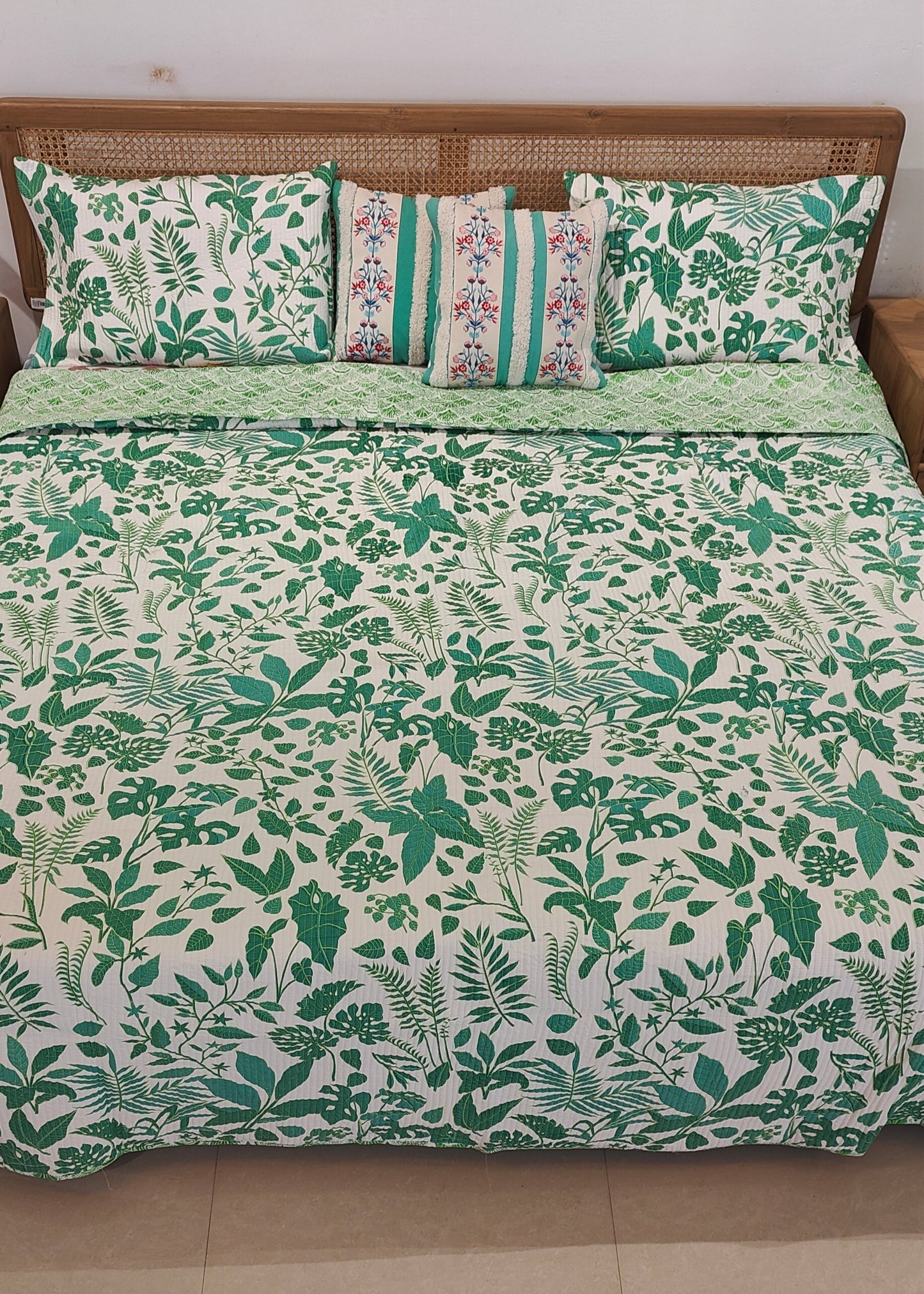Quilted Blockprinted Reversible Bedcover - Flora