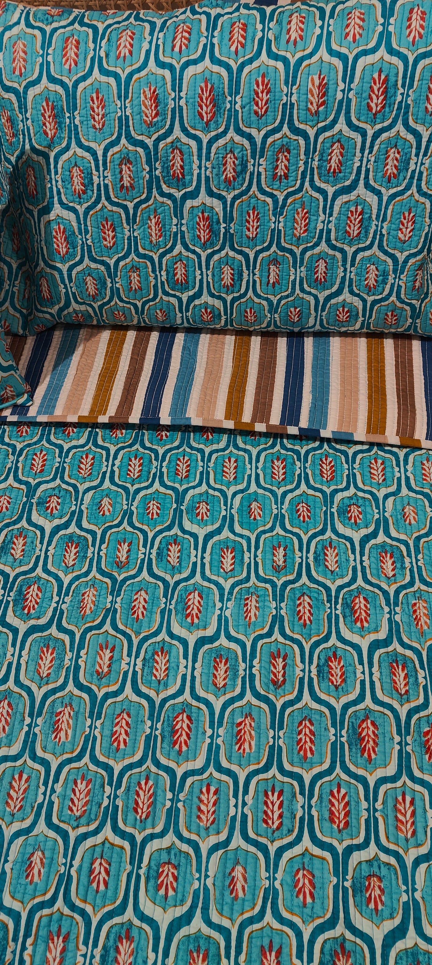 Quilted Blockprinted Bedcover - Carnation