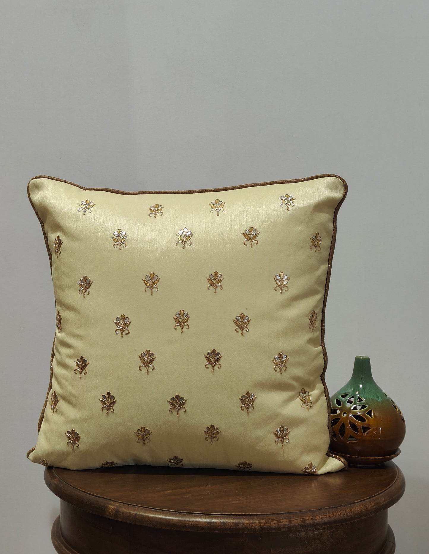 Golden Flower Gota Patti Cushion Cover