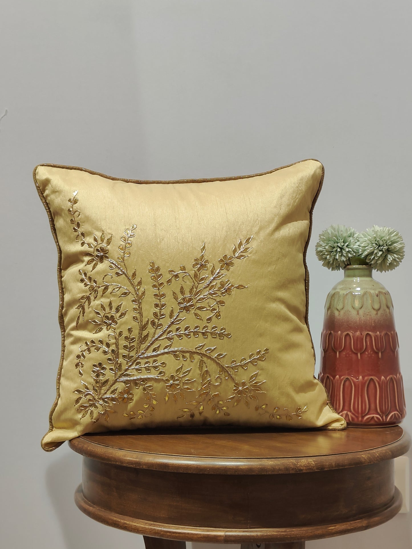 Golden Gota Patti Cushion Cover