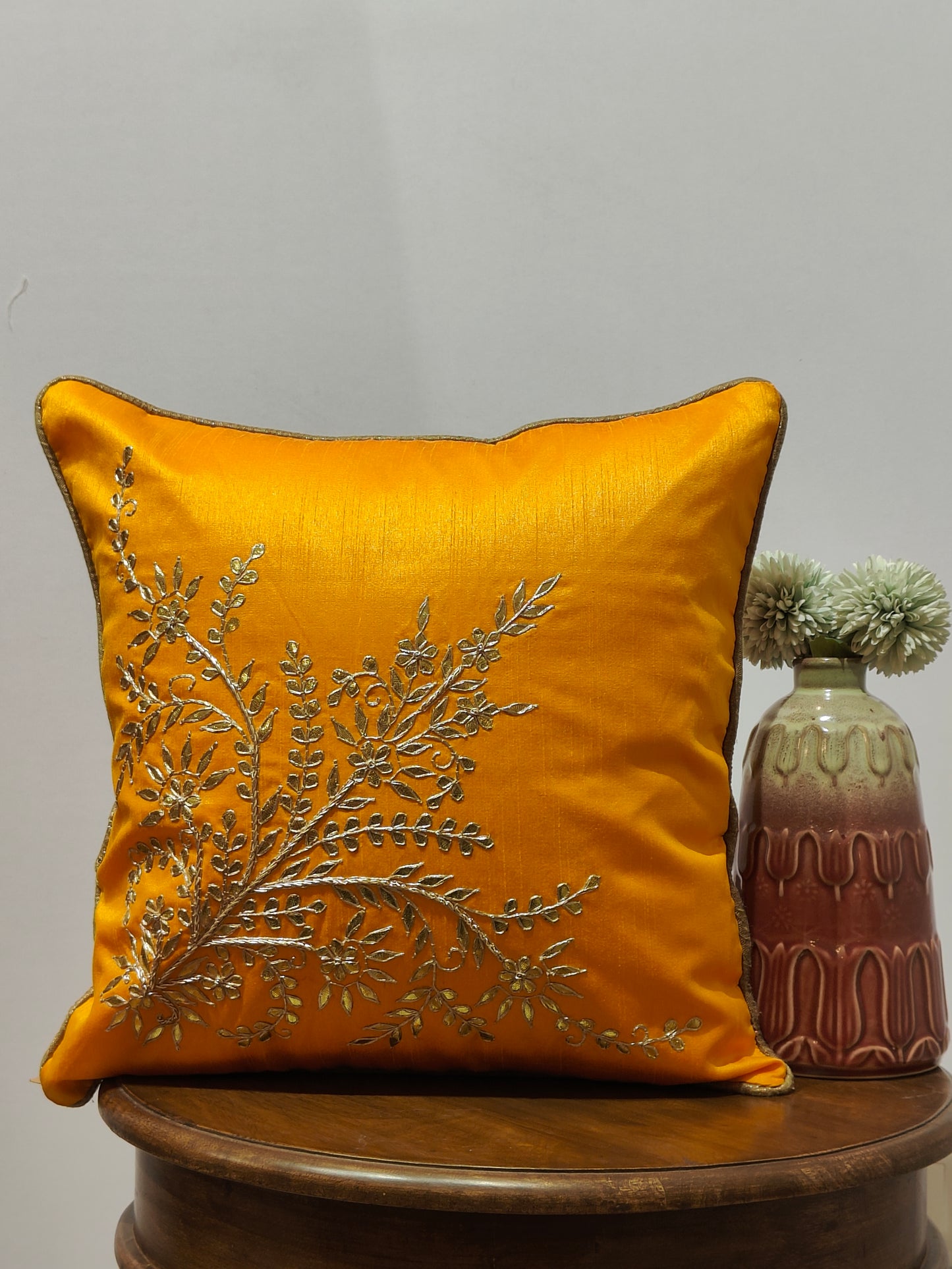 Yellow Jaal Gota Patti Cushion Cover