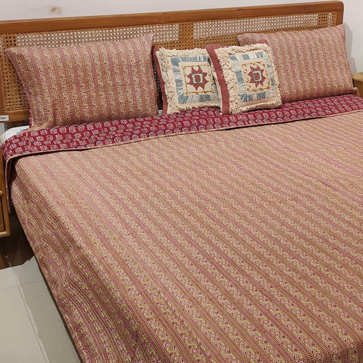Quilted Blockprinted Reversible Bedcover - Vana (Set of 3)
