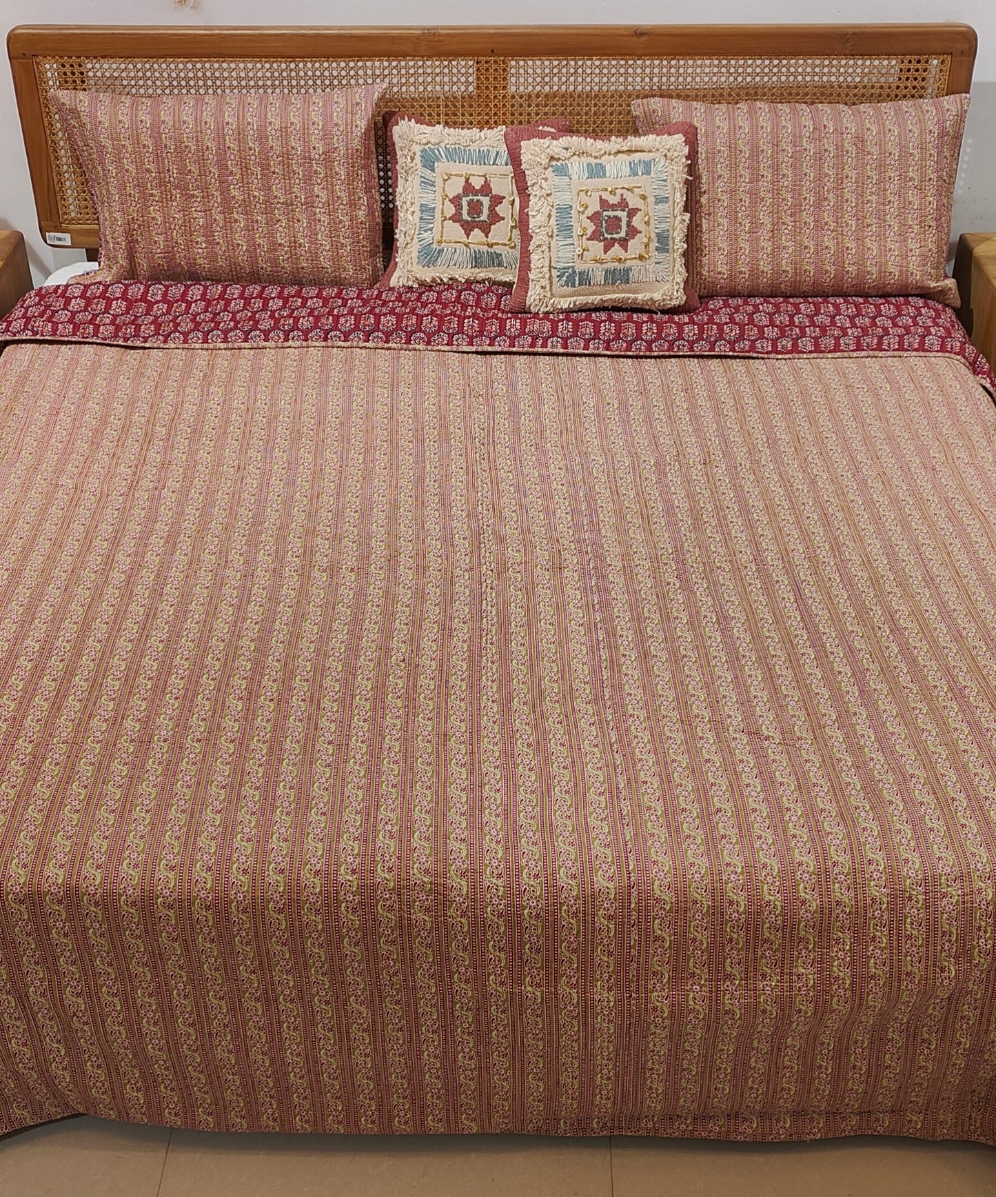 Quilted Blockprinted Reversible Bedcover - Vana (Set of 3)