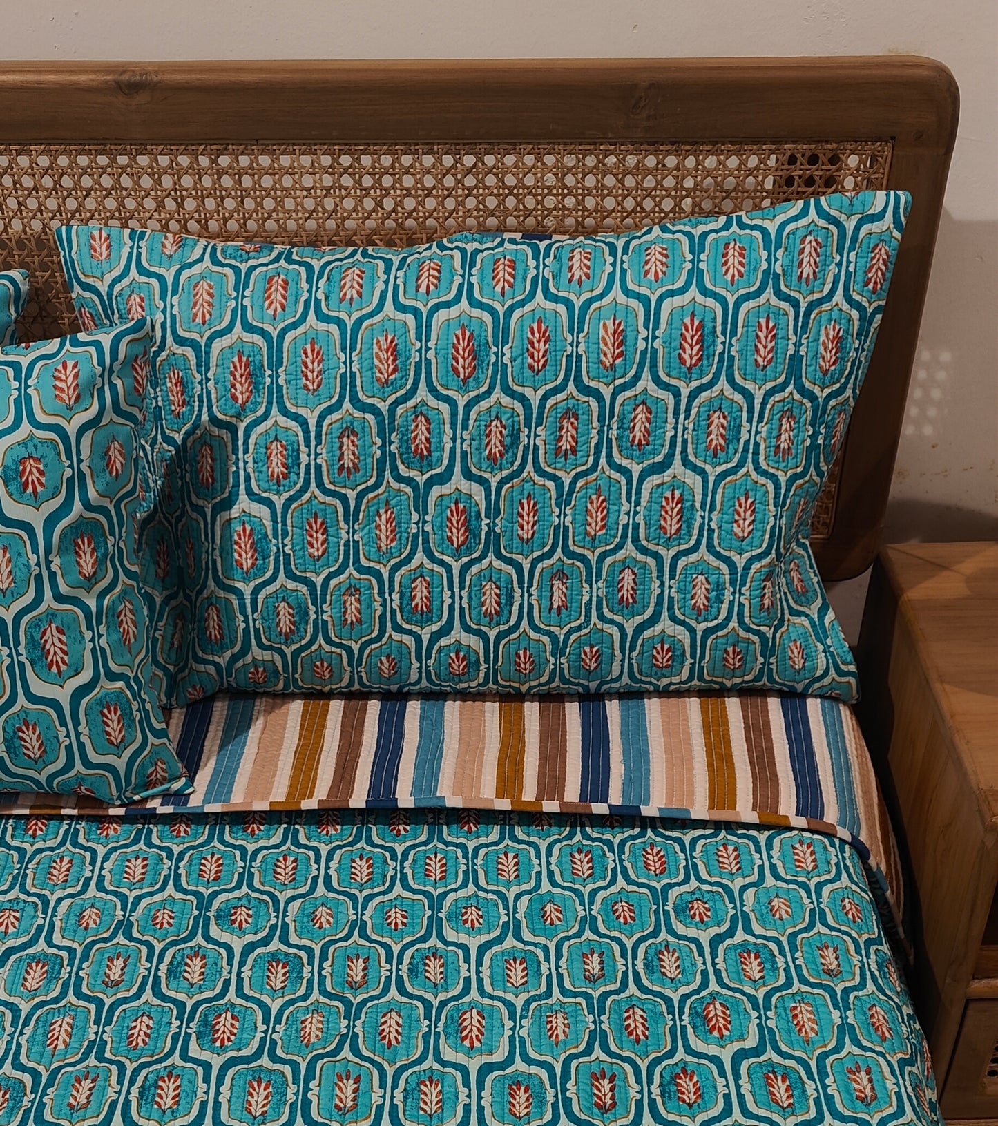 Quilted Blockprinted Bedcover - Carnation