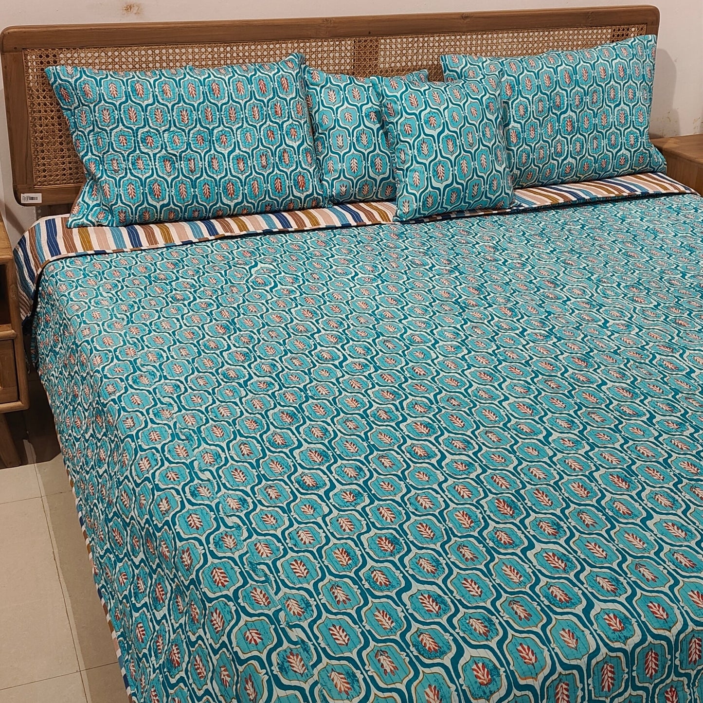 Quilted Blockprinted Bedcover - Carnation