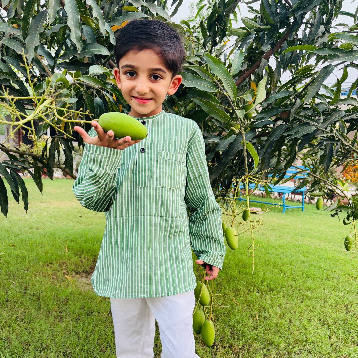 KIDS LOUNGE WEAR SET GREEN STRIPES