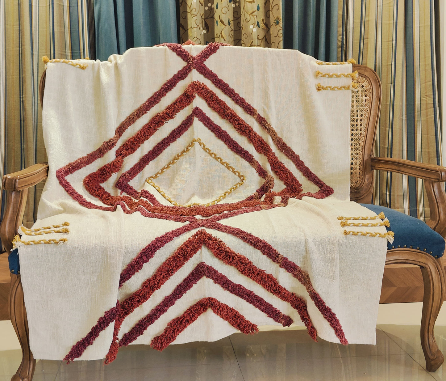 Cream & Rust Textured Diamond Throw