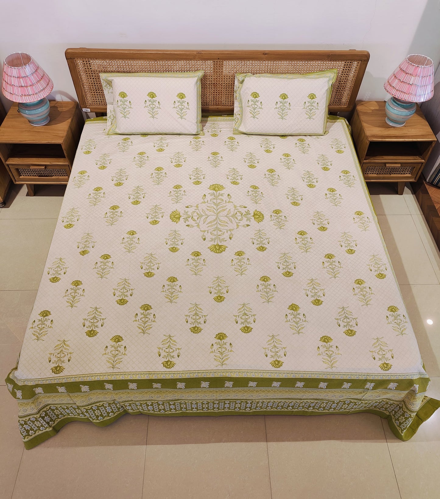 Olive Bloom Cotton Bedsheet Set
