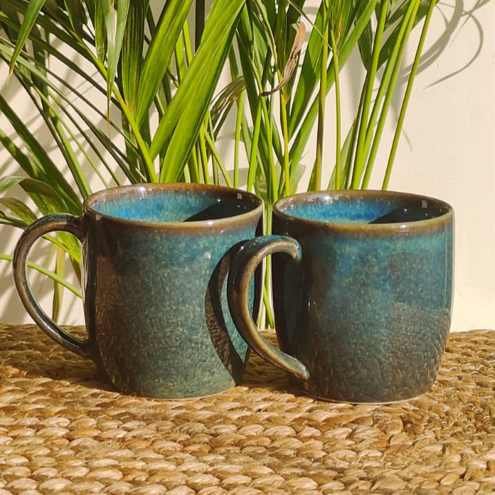 Rozana Porcelain Tea Mugs (Teal) Set of 2