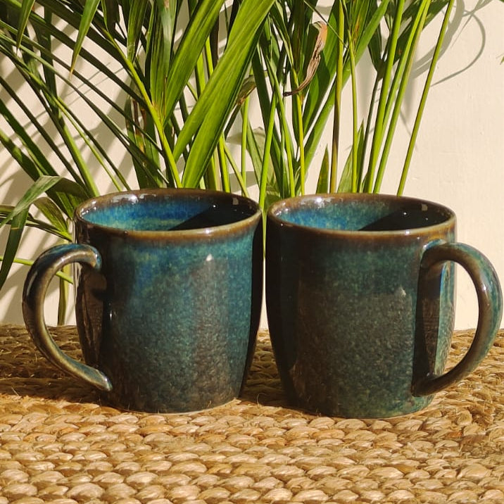 Rozana Porcelain Tea Mugs (Teal) Set of 2