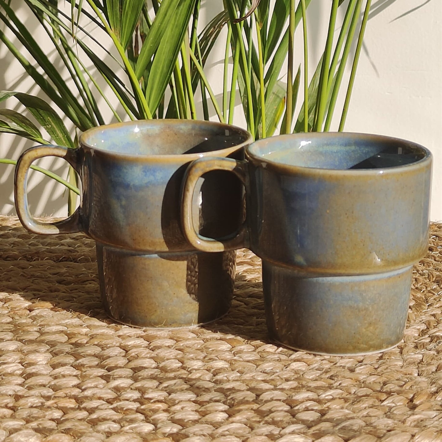 Stackable Porcelain Mugs (Teal & Brown)