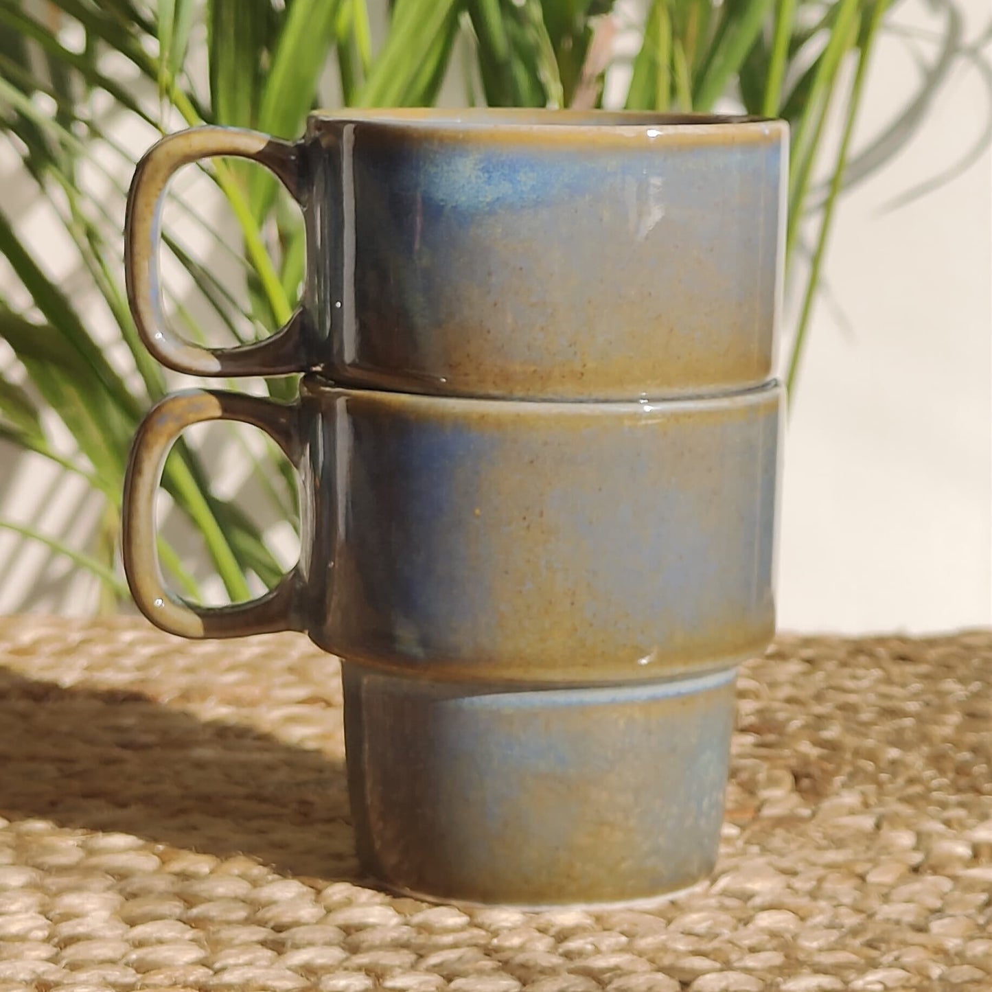 Stackable Porcelain Mugs (Teal & Brown)