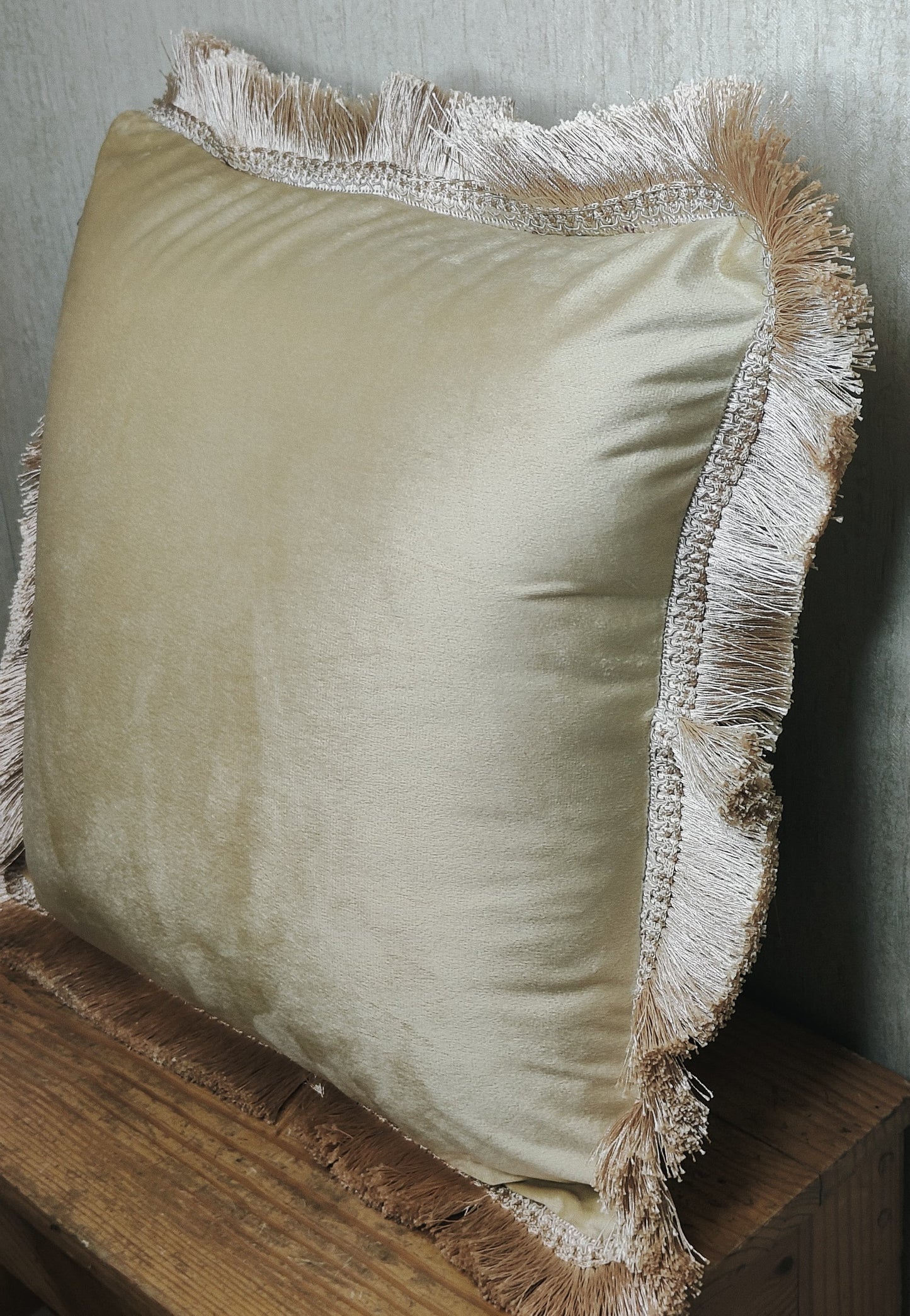 Golden Fringed Velvet Cushion Cover