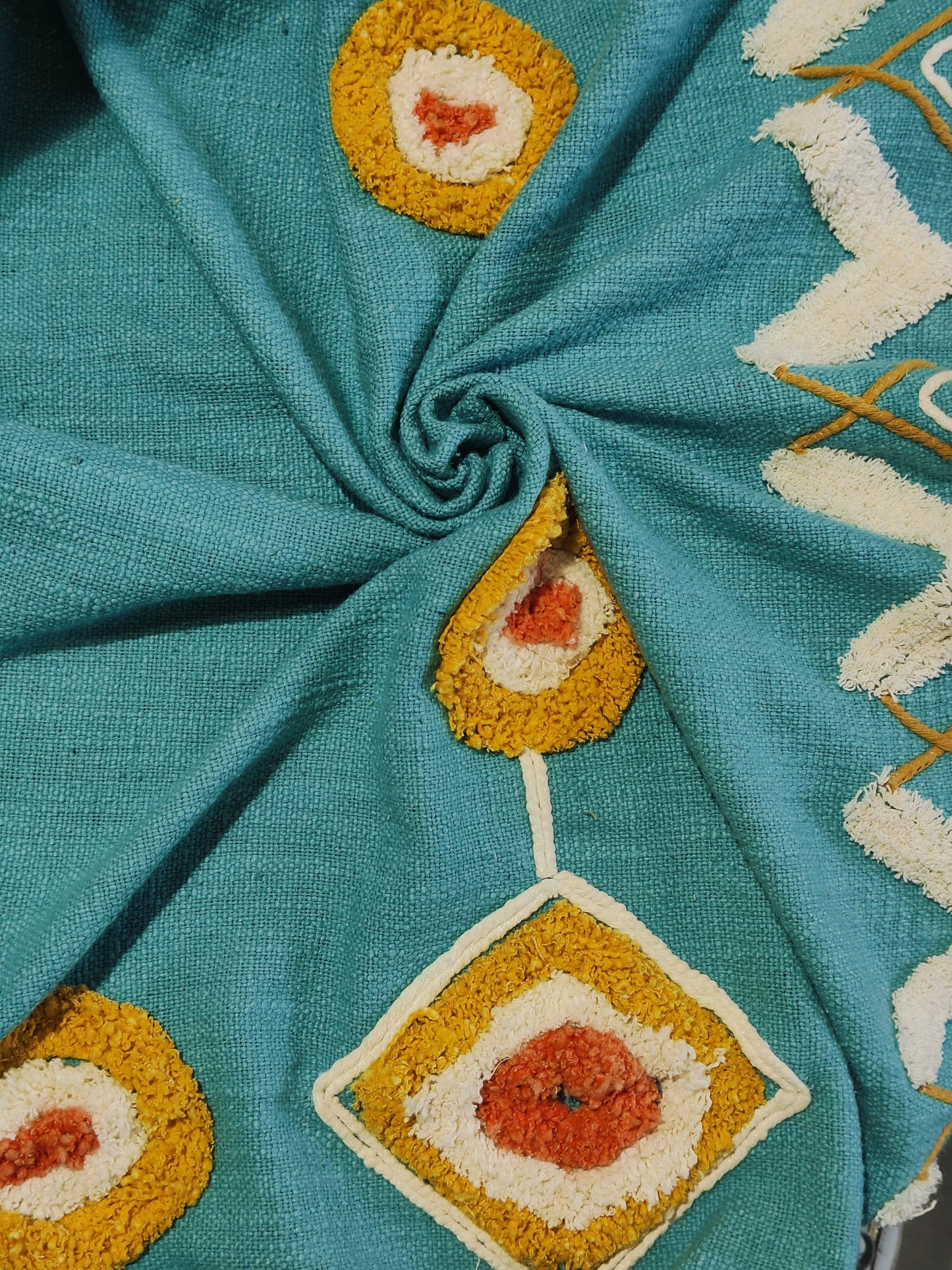 Boho Teal Embroidered Throw