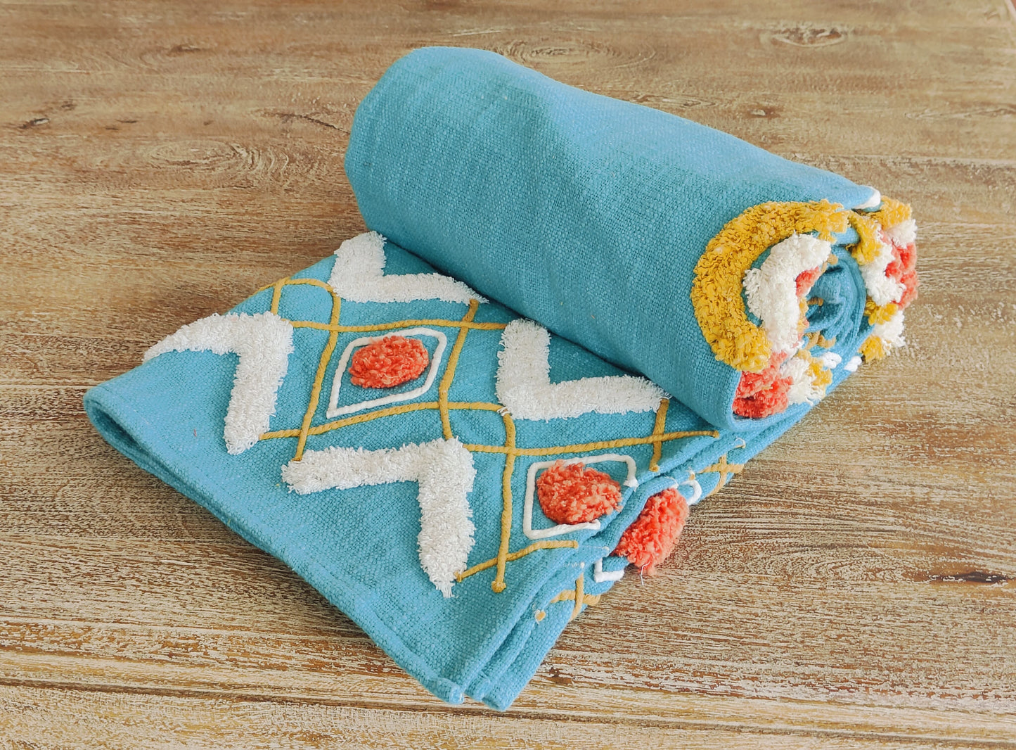 Boho Teal Embroidered Throw