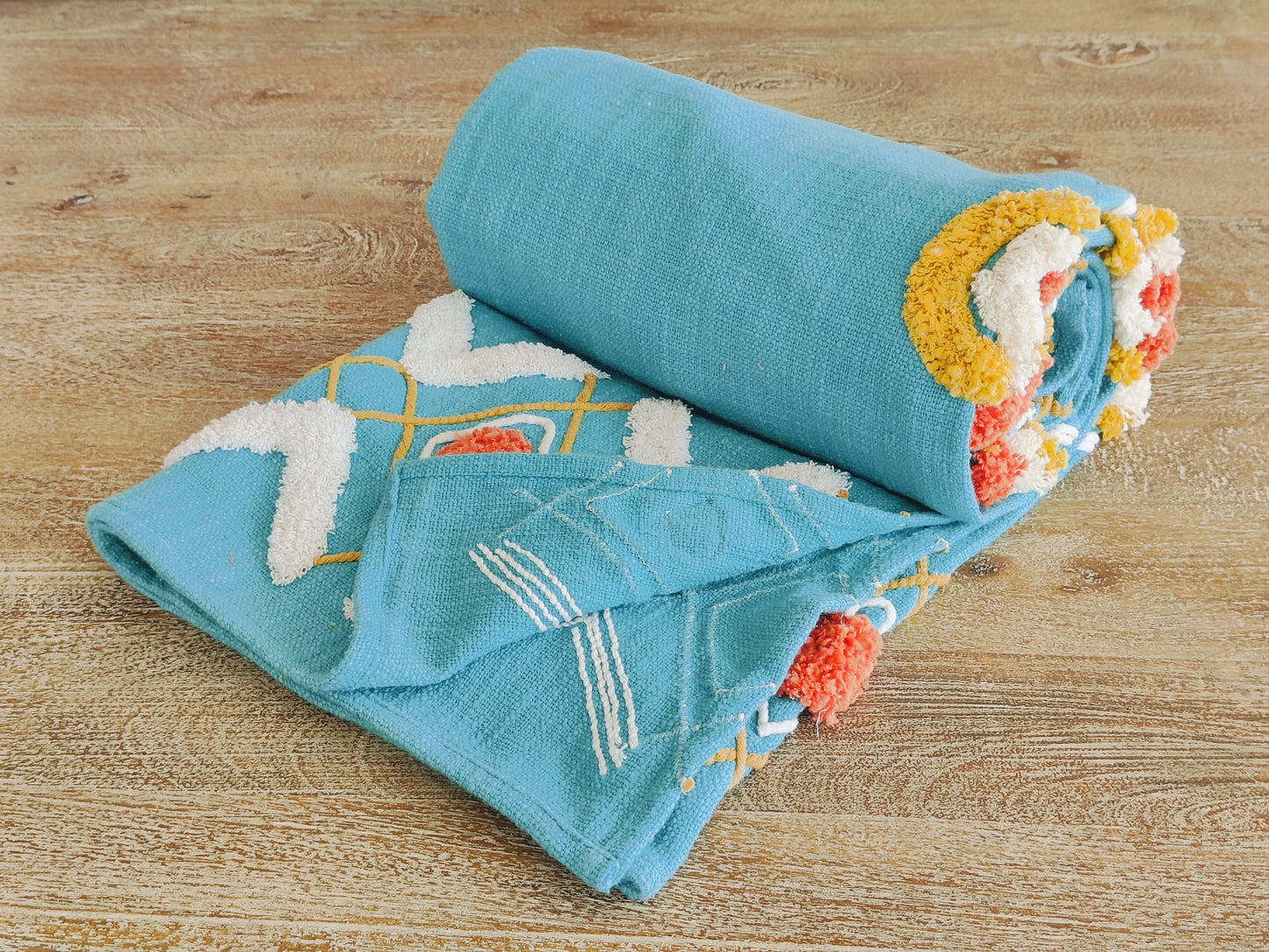 Boho Teal Embroidered Throw