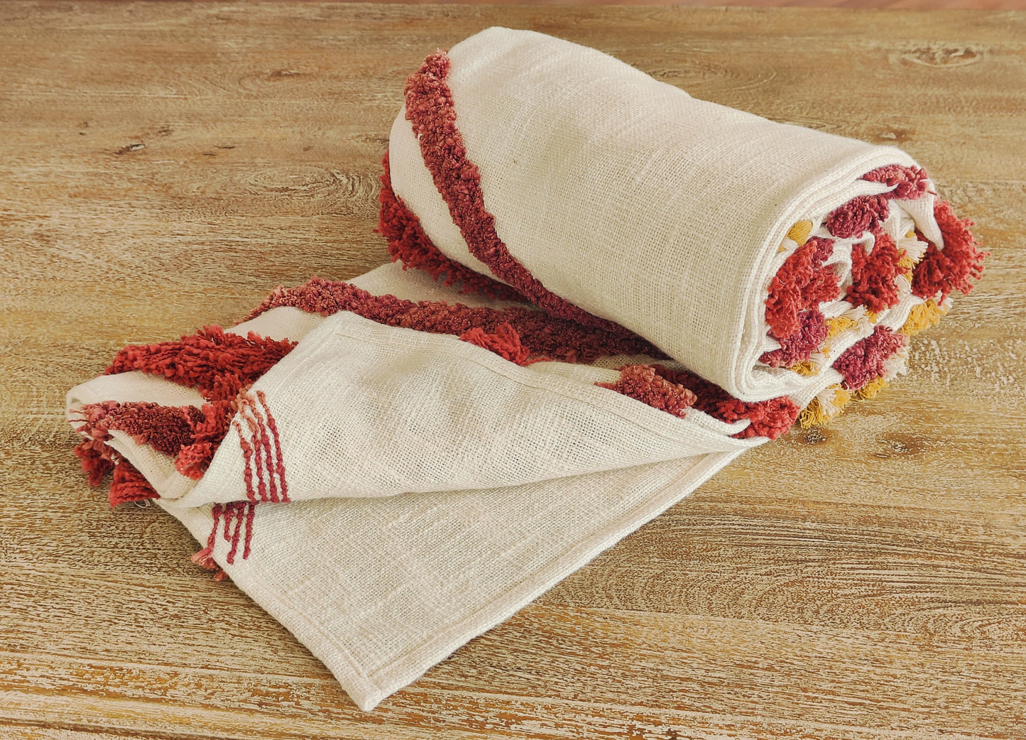 Cream & Rust Textured Diamond Throw