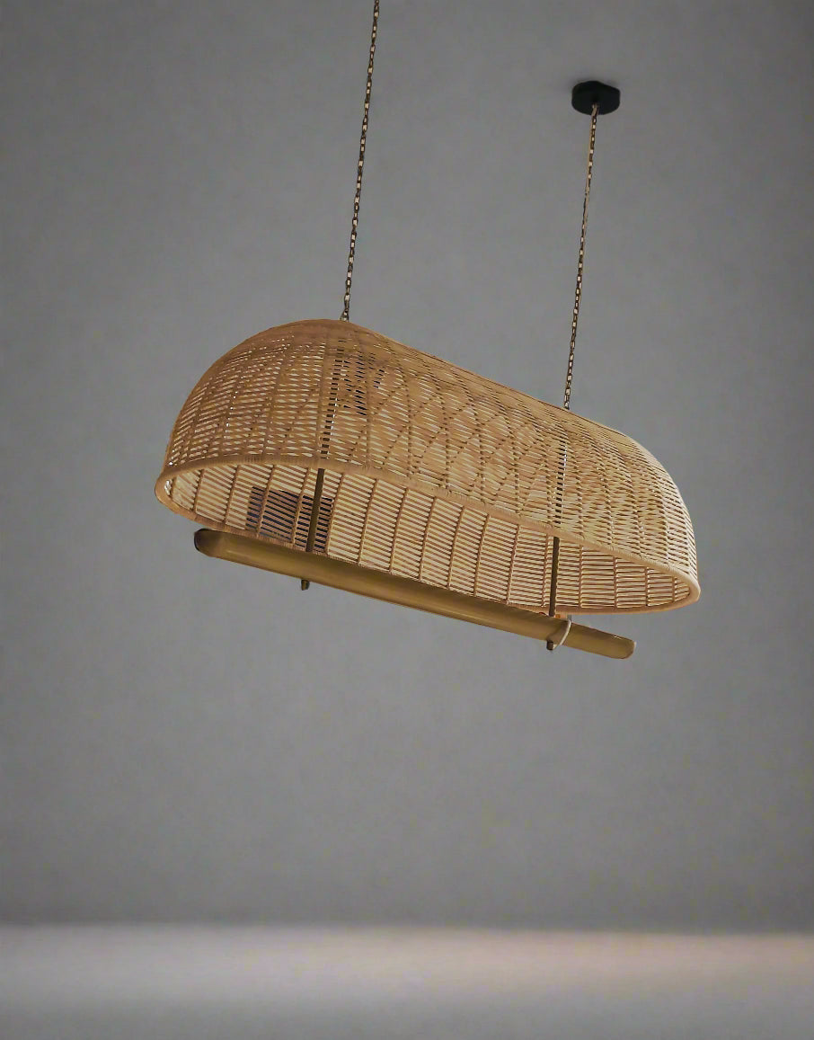 Large Oval Rattan Ceiling Light
