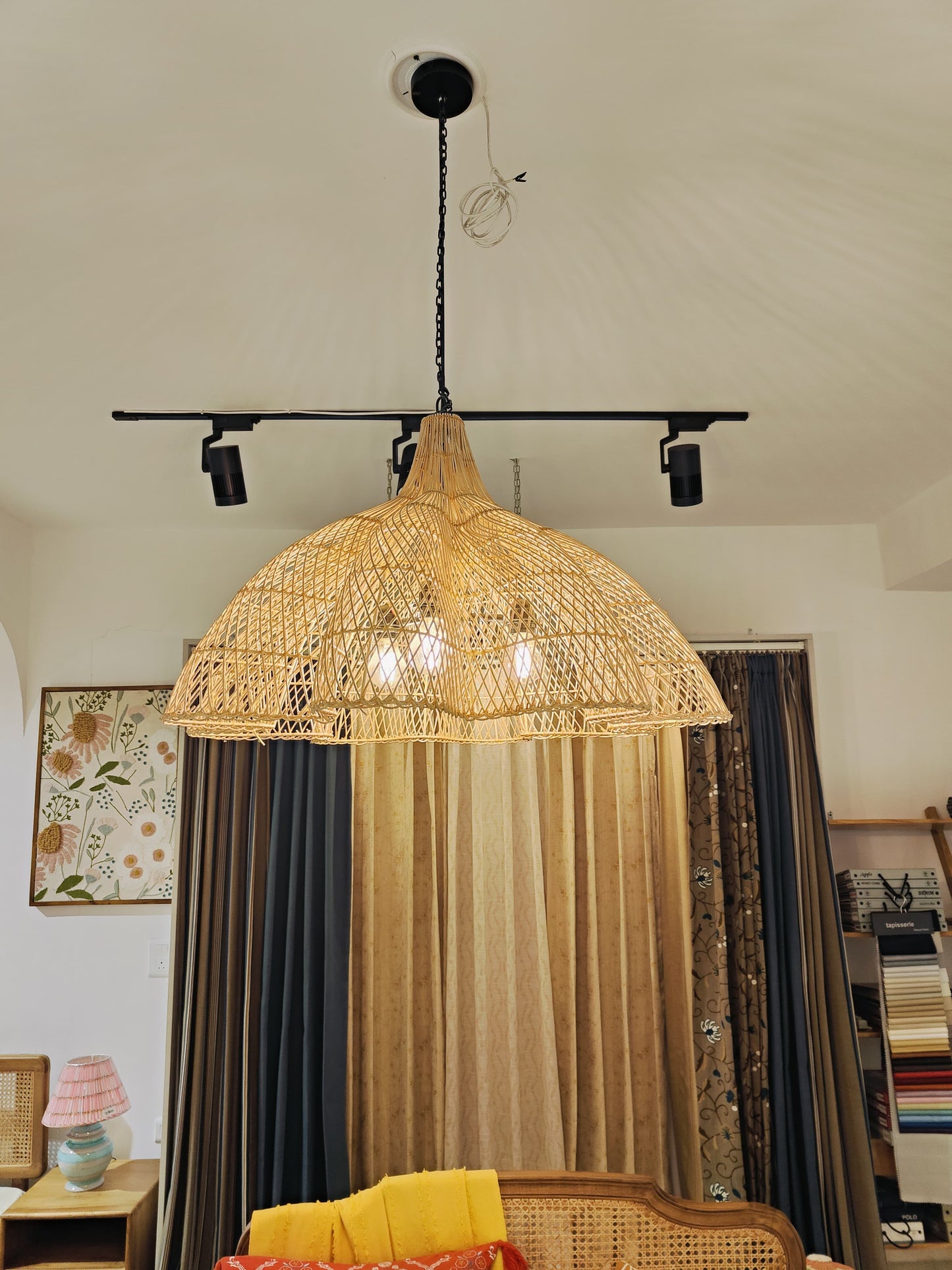 Large Woven Dome Rattan Pendant Light