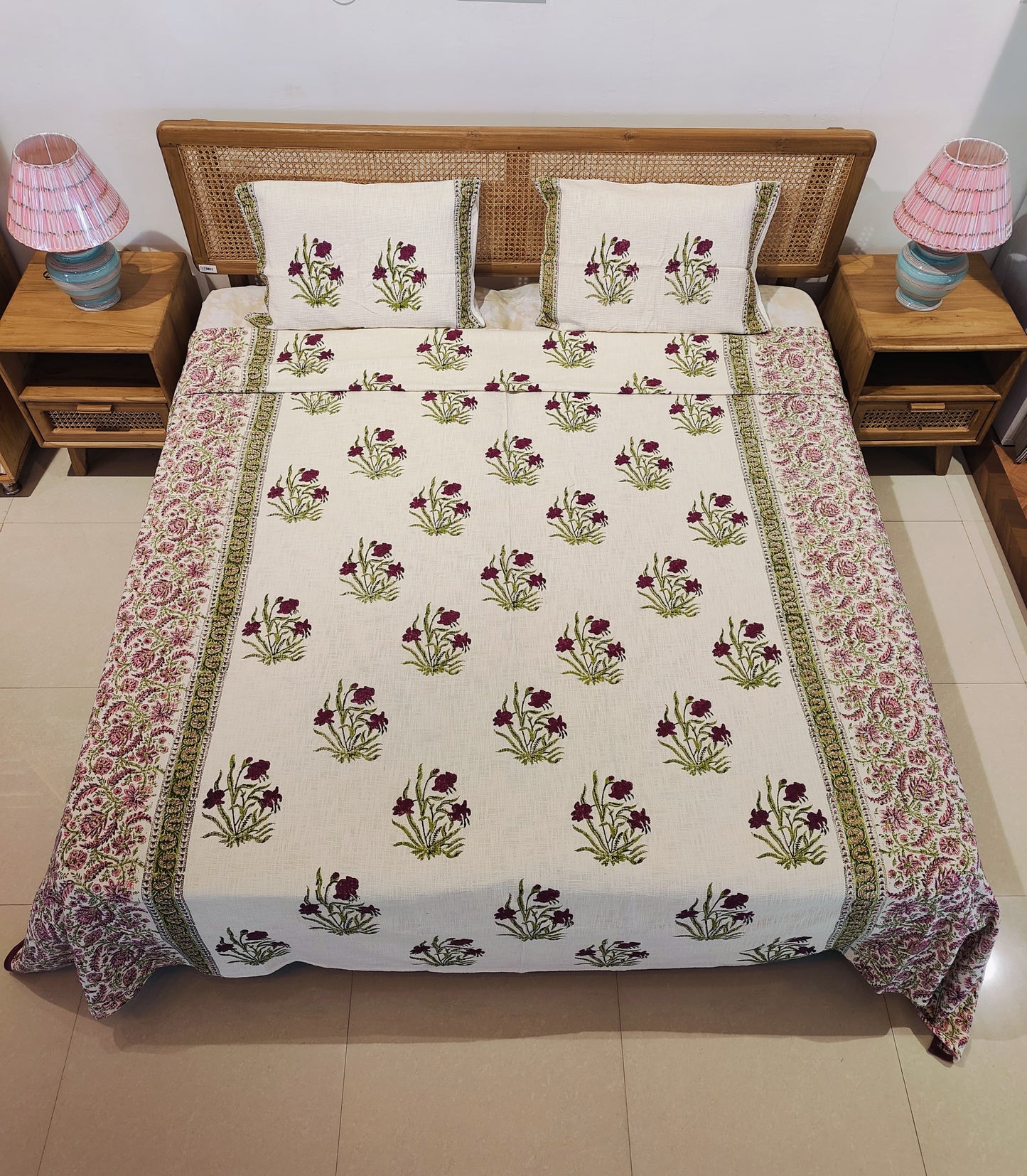 Gulbagh Handblock Cotton Bedcover Set (3-Piece)