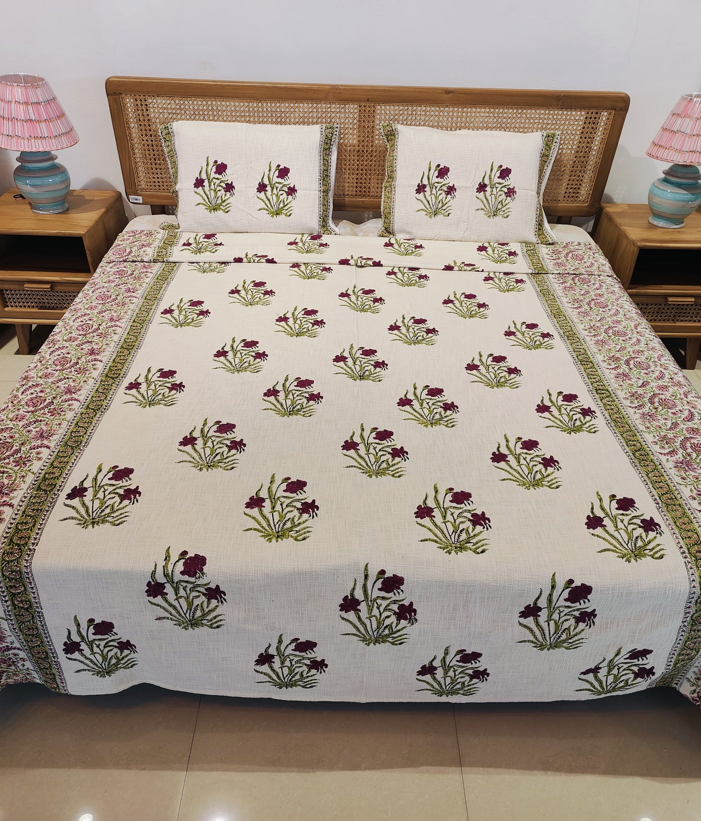 Gulbagh Handblock Cotton Bedcover Set (3-Piece)