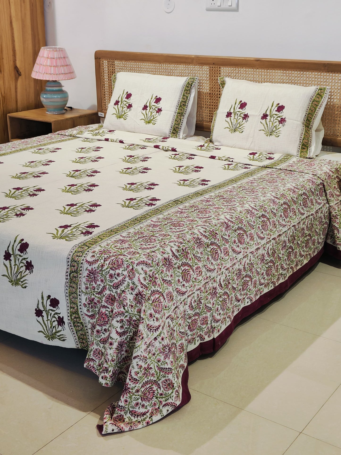 Gulbagh Handblock Cotton Bedcover Set (3-Piece)