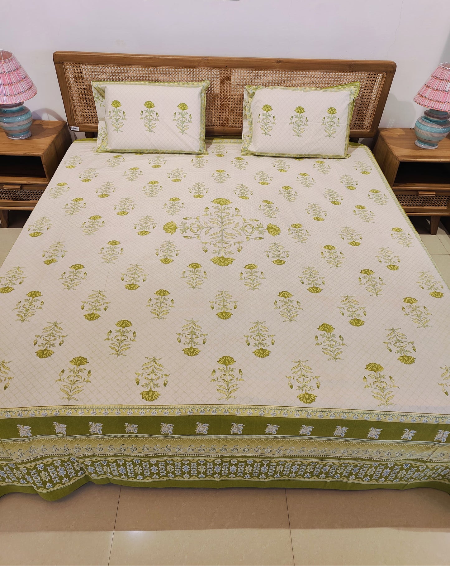 Olive Bloom Cotton Bedsheet Set
