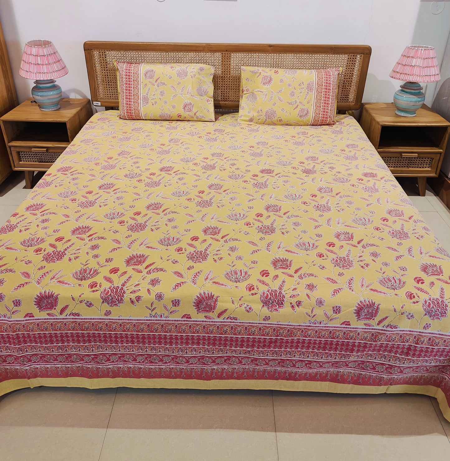 Sunlit Blossom Digital Cotton Bedsheet Set