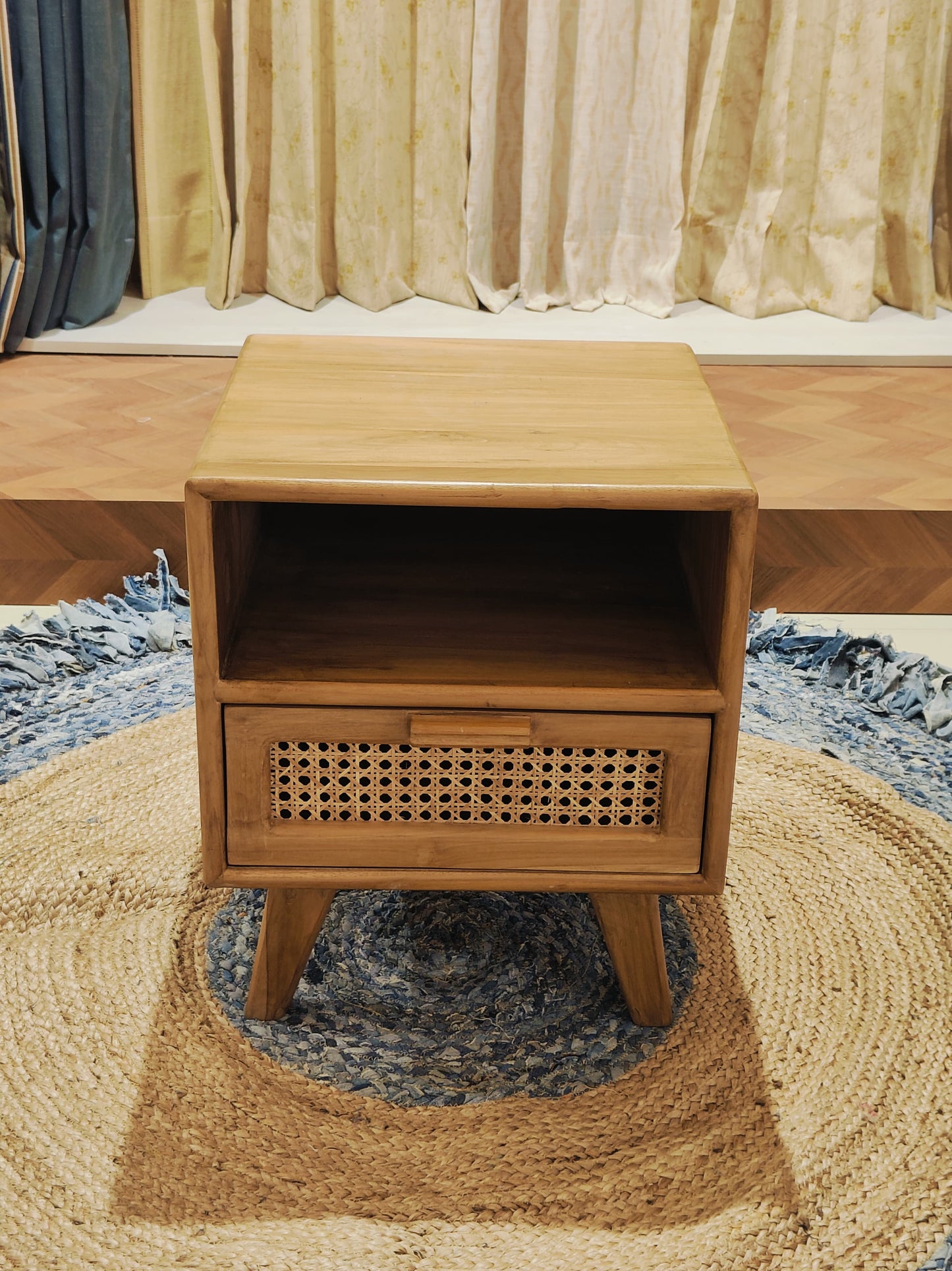 Mid-Century Cane Wood Side Table
