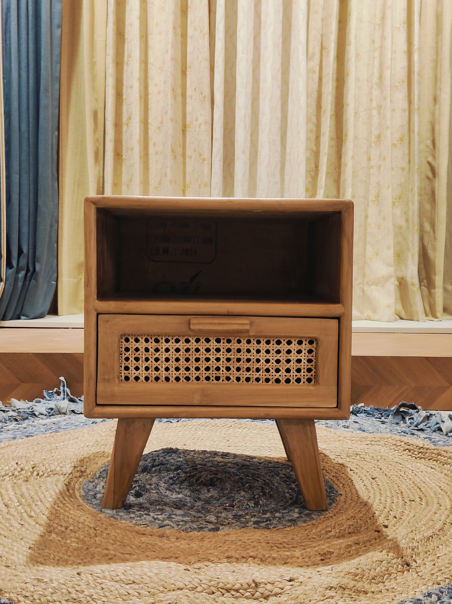 Mid-Century Cane Wood Side Table
