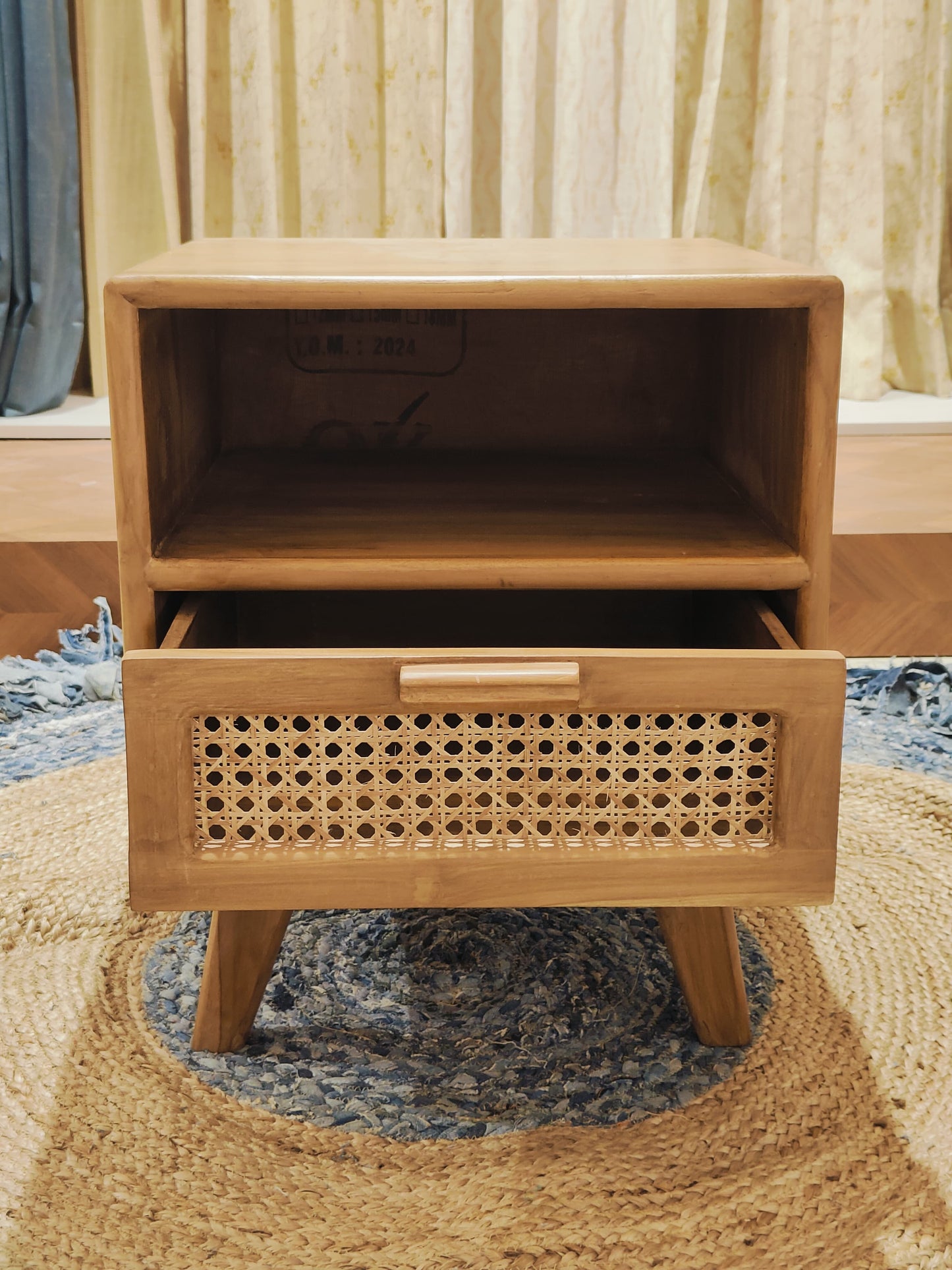 Mid-Century Cane Wood Side Table