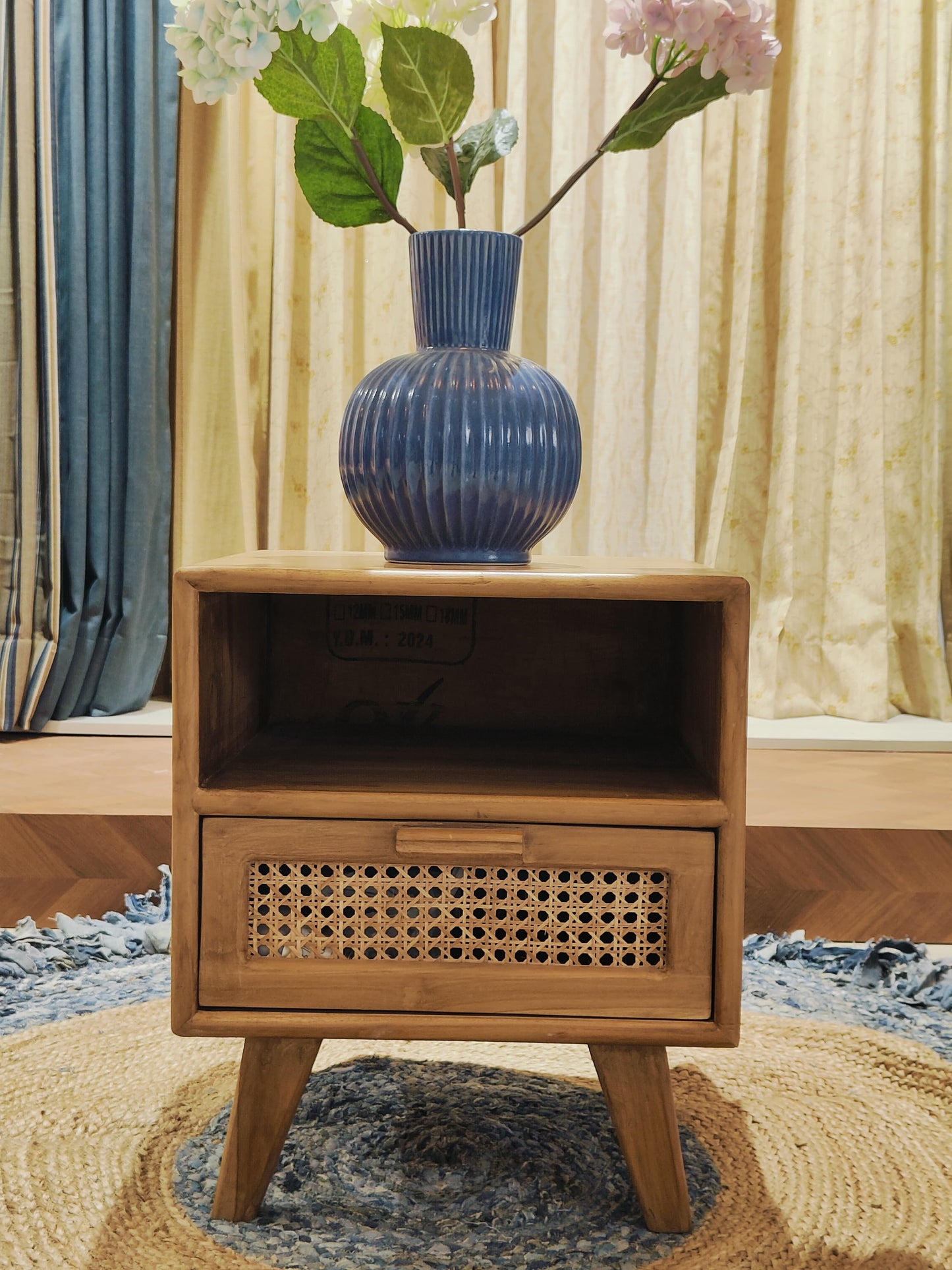 Mid-Century Cane Wood Side Table