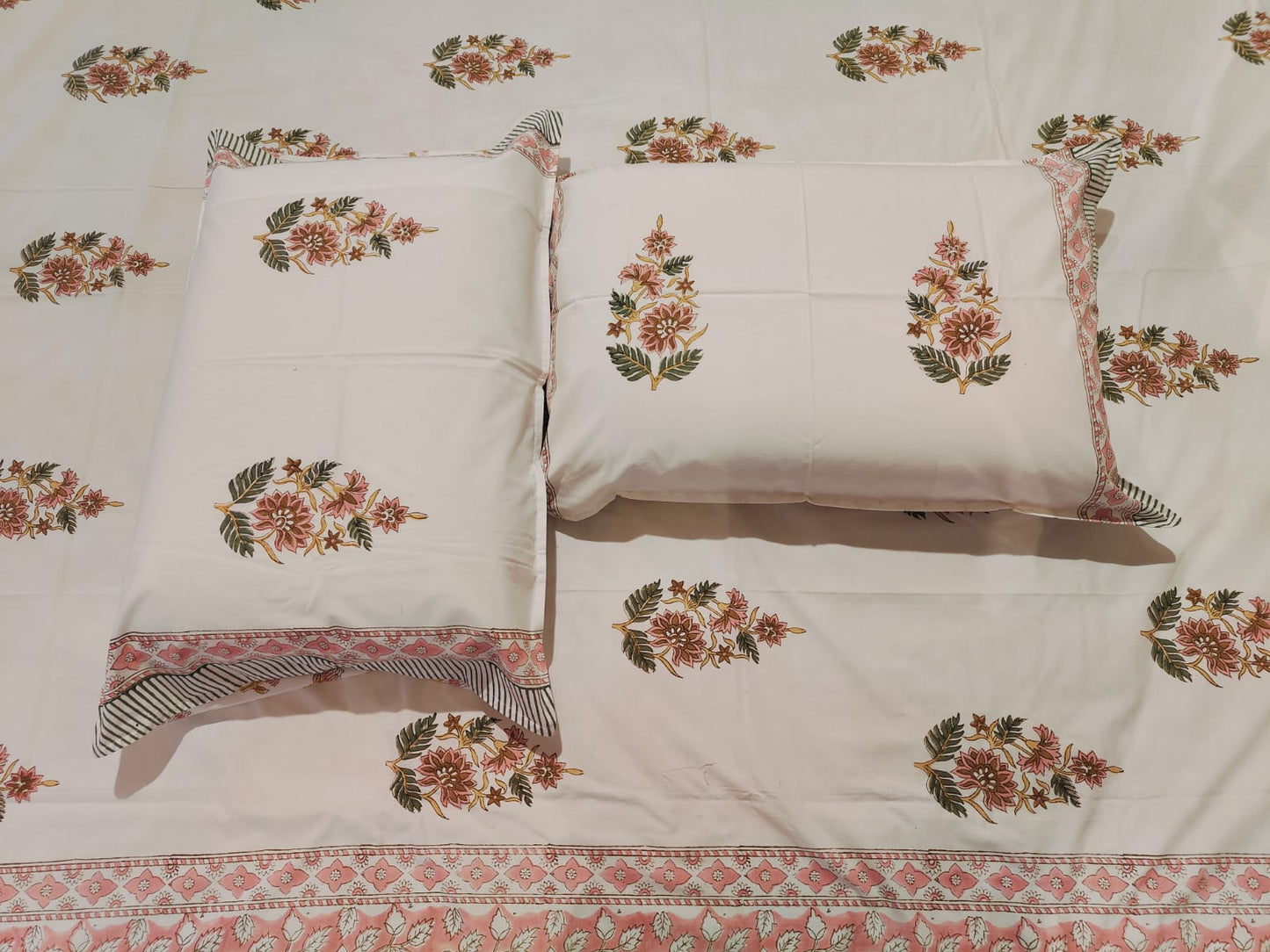 Hand Block Printed Floral Cotton Bedsheet Set