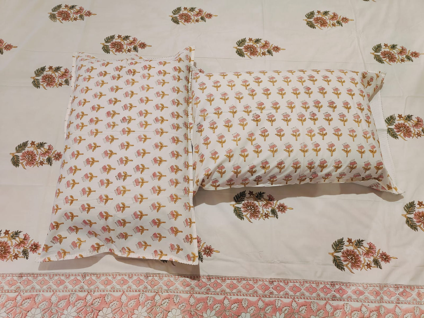 Hand Block Printed Floral Cotton Bedsheet Set