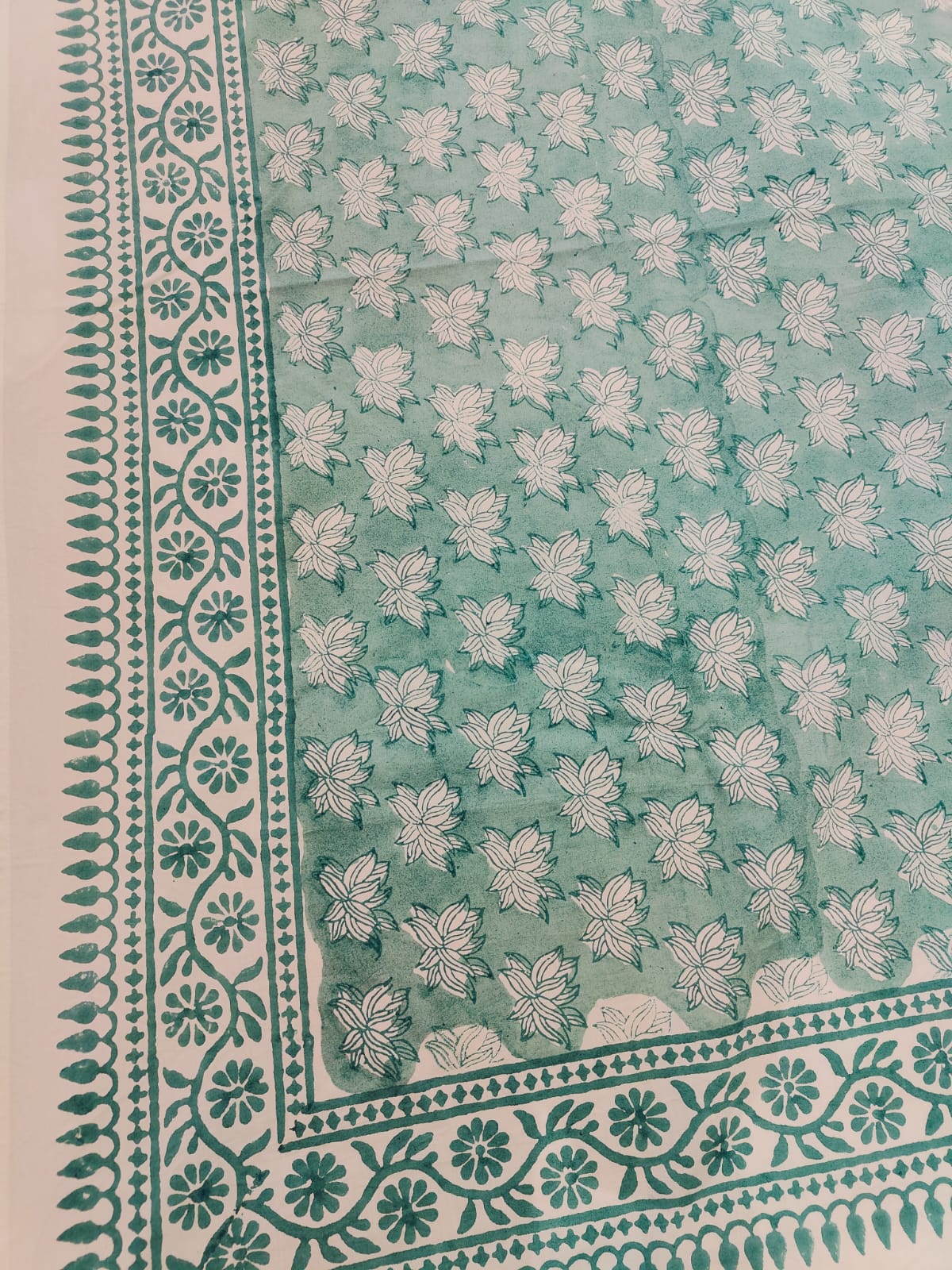 Aqua Blue Hand Block Printed Cotton Bedsheet Set