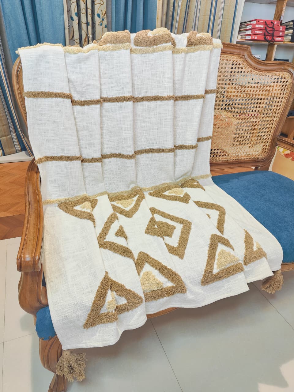 Minimal Boho Geometric Throw in Mustard & White