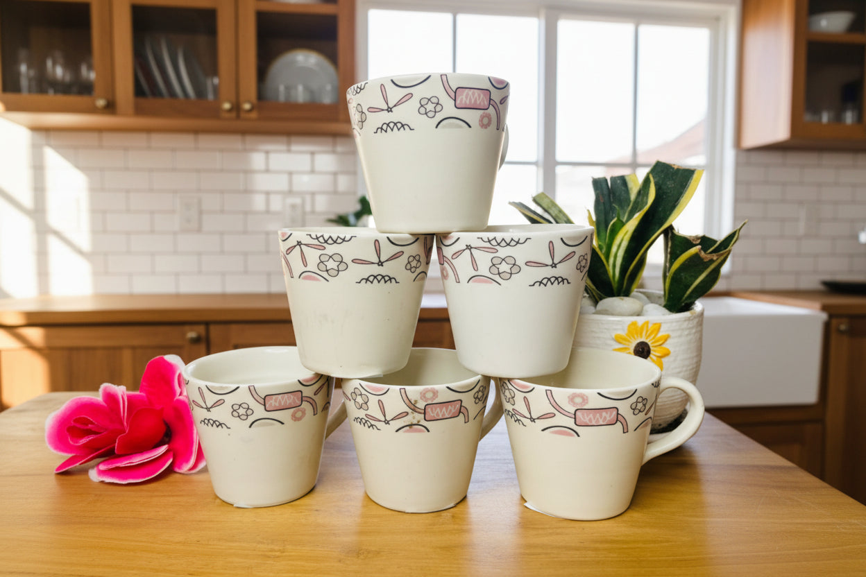 Tea Cup Border Floral S/6