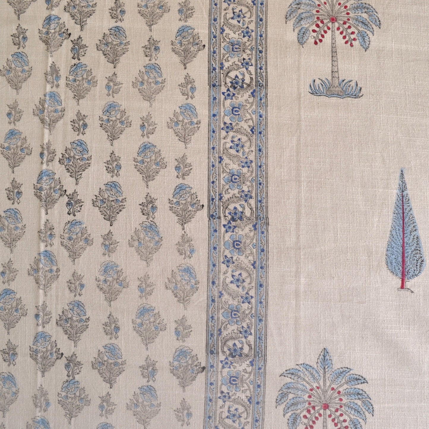 Palm Blockprinted Cotton Bedcover- Blue