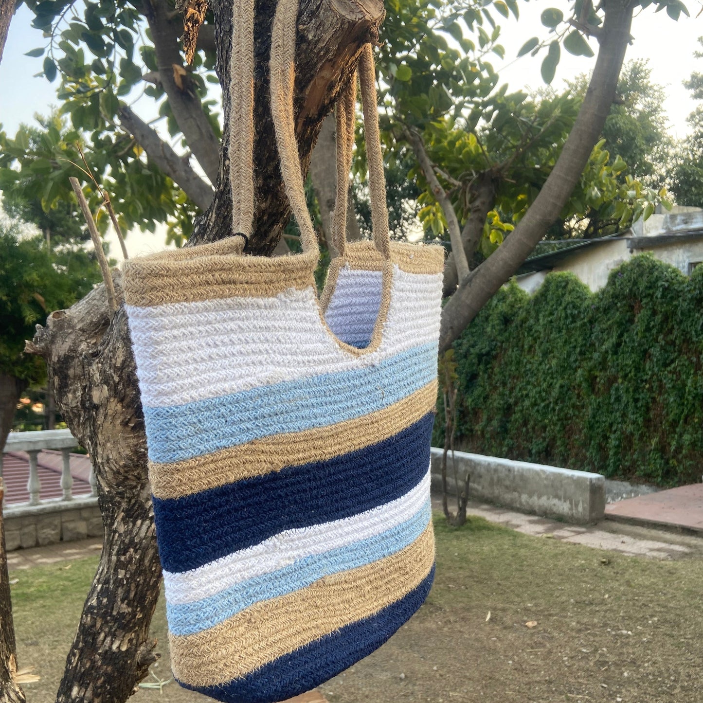 Jute Bag Blue Stripes