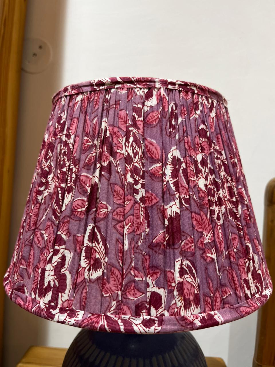 Block Printed Pleated Lamp Shade - Pink Floral