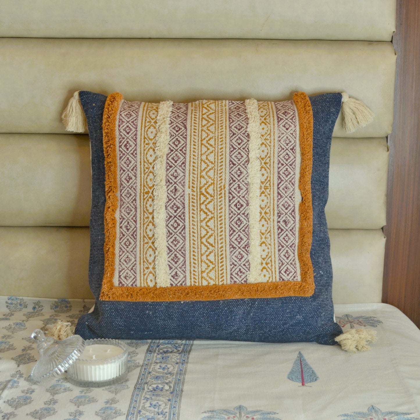 Denim Tufted Sofa Cushion Cover