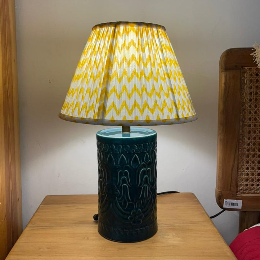 Yellow Block Printed Pleated Lamp Shade